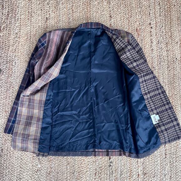 Vintage 90s patchwork style brown plaid blazer - Picture 2 of 5